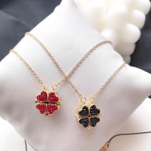 dây chuyền trái tim đính đá cỏ bốn lá